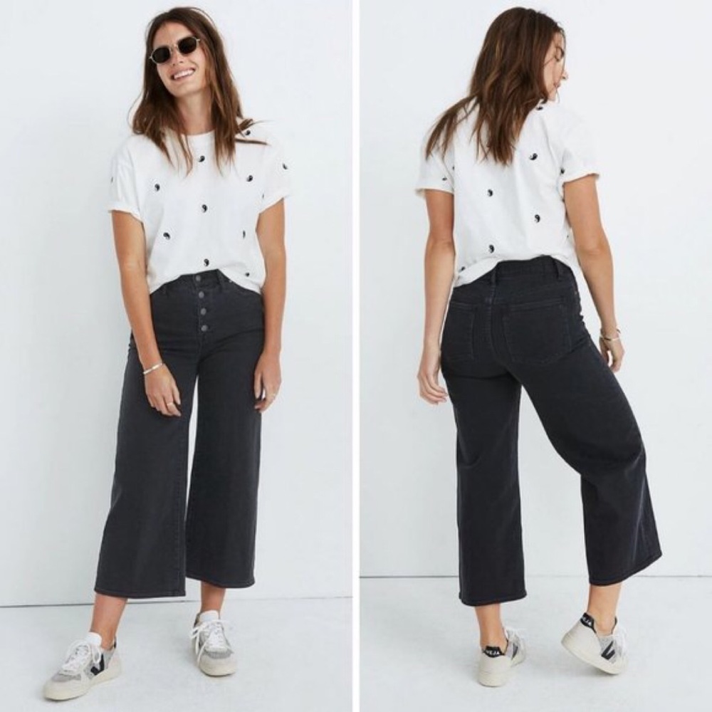 Madewell Wide Leg Crop Button Front Jeans NEW